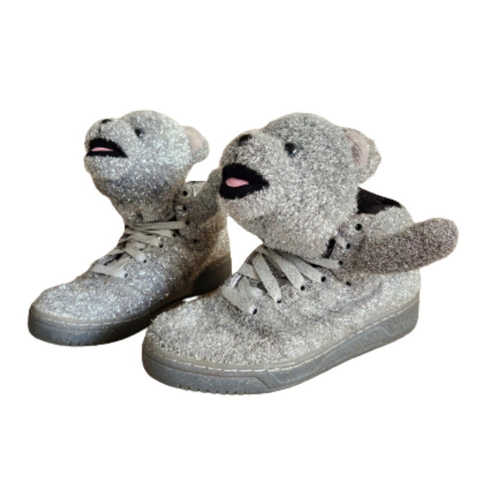 Adidas x Jeremy Scott New York Tinsel Silver Bear High Top Sneakers